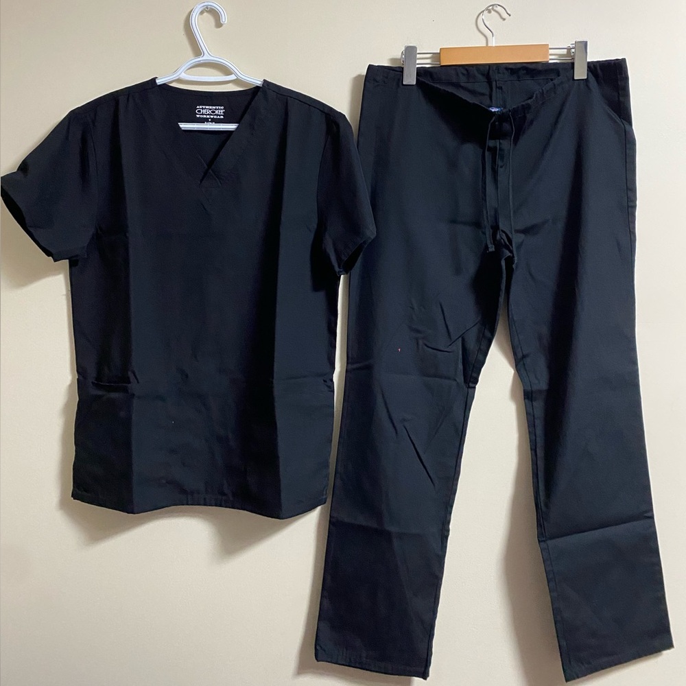 CHEROKEE Unisex Black Scrub Top and Pants Set Small
